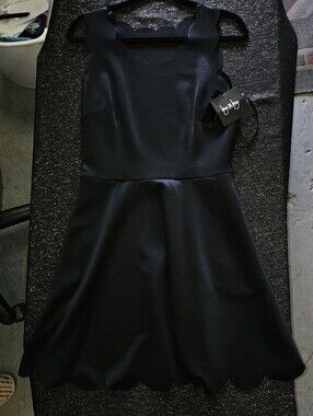 by & by Black Scalloped Neck Midi Dress with pockets!!